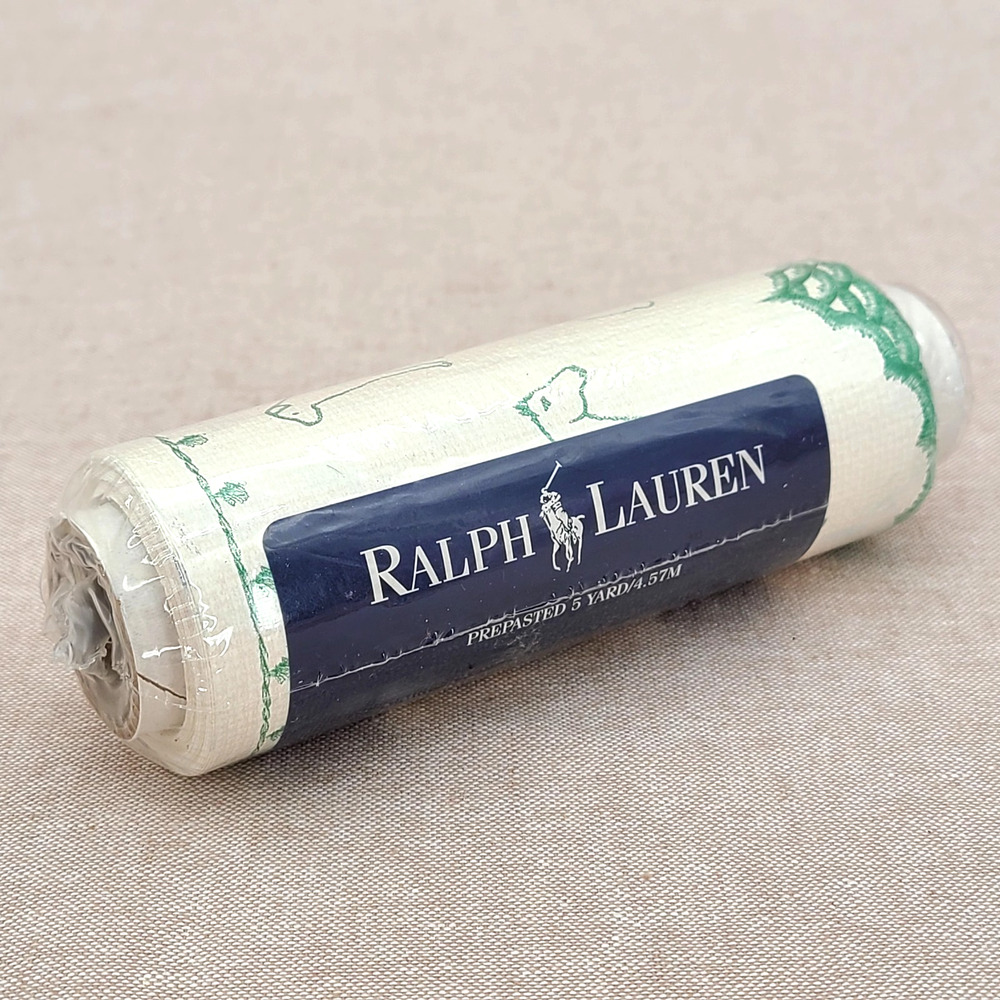 NOS Ralph Lauren Prepasted 5 yard Wallpaper Border Green White Animals Farm